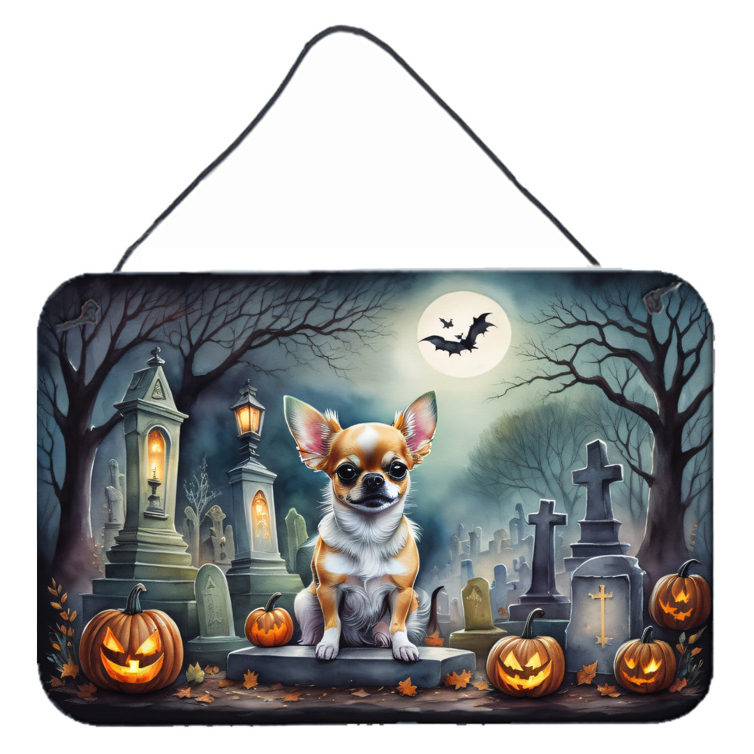 NEW Chihuahua Spooky Halloween Wall or Door Hanging Prints Aluminum Metal Sign Kitchen Wall Bar Bathroom Plaque Home Decor, 8HX12W, Multicolor