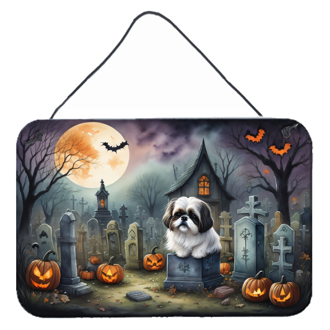 NEW Shih Tzu Spooky Halloween Wall or Door Hanging Prints Aluminum Metal Sign Kitchen Wall Bar Bathroom Plaque Home Decor, 8HX12W, Multicolor