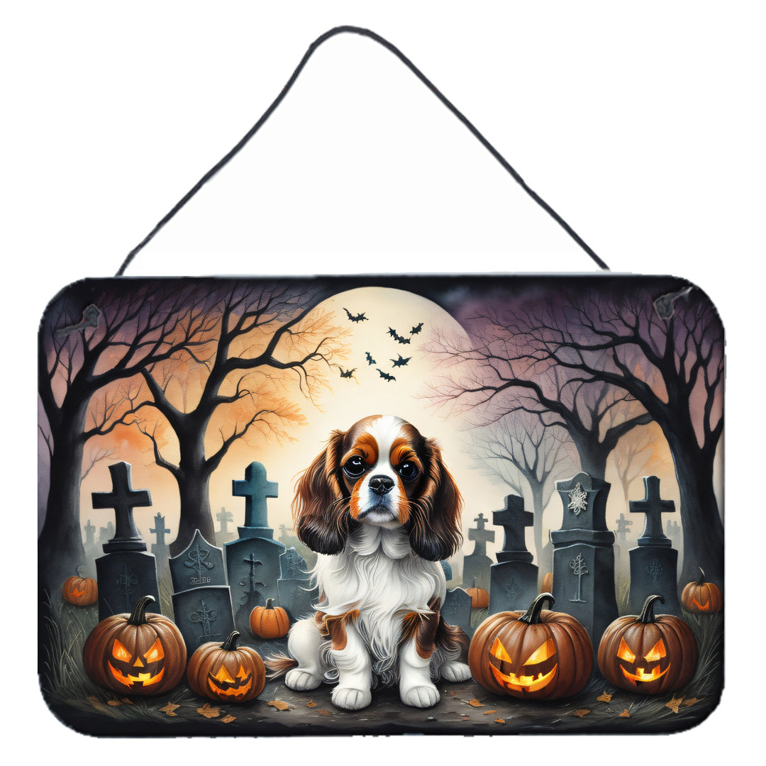 NEW Cavalier Spaniel Spooky Halloween Wall or Door Hanging Prints Aluminum Metal Sign Kitchen Wall Bar Bathroom Plaque Home Decor, 8HX12W, Multicolor