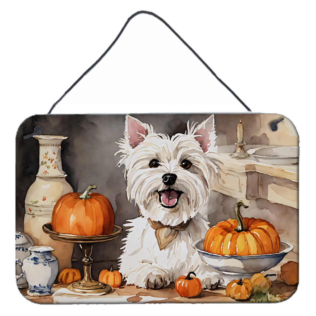 NEW Westie Fall Kitchen Pumpkins Wall or Door Hanging Prints Aluminum Metal Sign Kitchen Wall Bar Bathroom Plaque Home Decor, 8HX12W, Multicolor