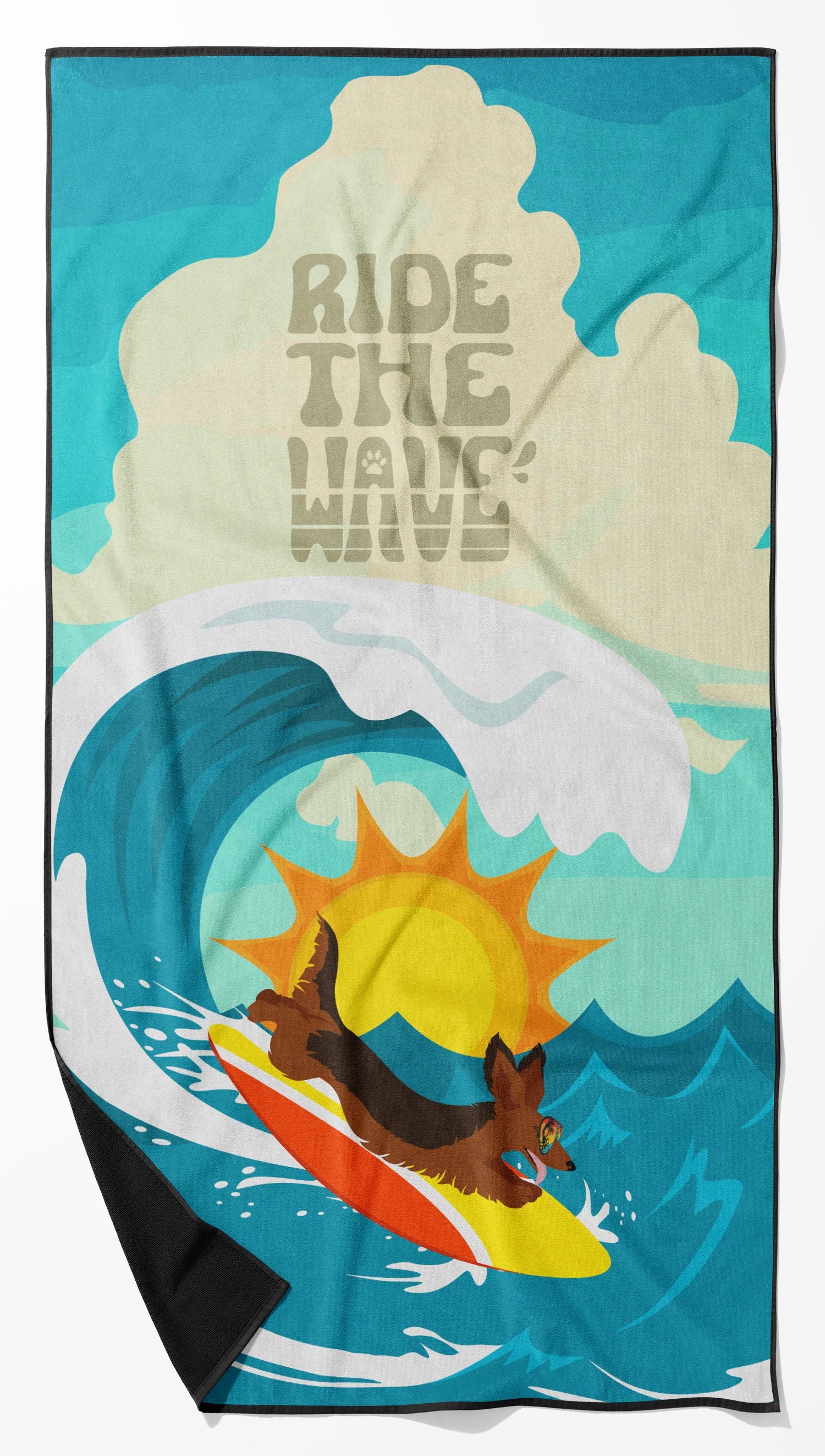 Surfer Dog Longhair Sable Dachshund Premium Beach Towel Oversized Towel Beach Blanket, Pool, Beach Essentials, Yoga, Premium Bath Towel, Quick Dry Plush