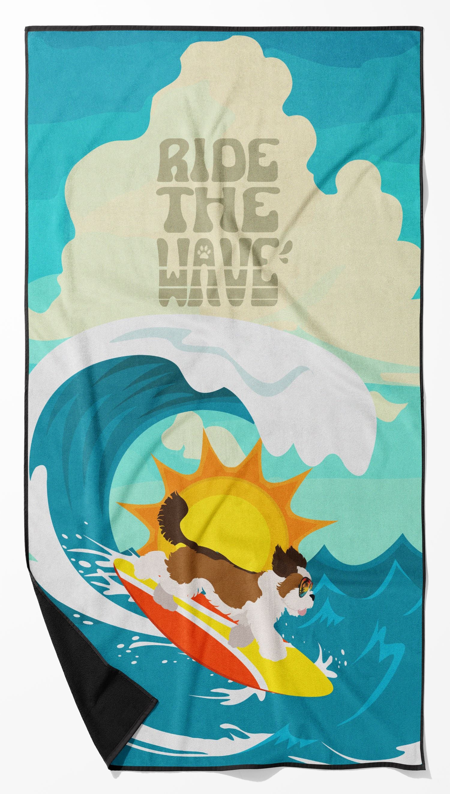 Surfer Dog Shih Tzu Premium Beach Towel Oversized Towel Beach Blanket, Pool, Beach Essentials, Yoga, Premium Bath Towel, Quick Dry Plush