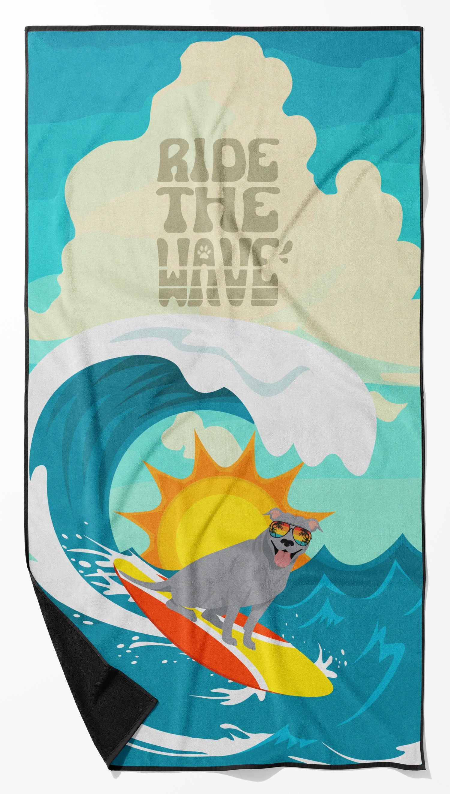 NEW Surfer Dog Blue Pit Bull Terrier Premium Beach Towel Oversized Towel Beach Blanket, Pool, Beach Essentials, Yoga, Premium Bath Towel, Quick Dry Plush
