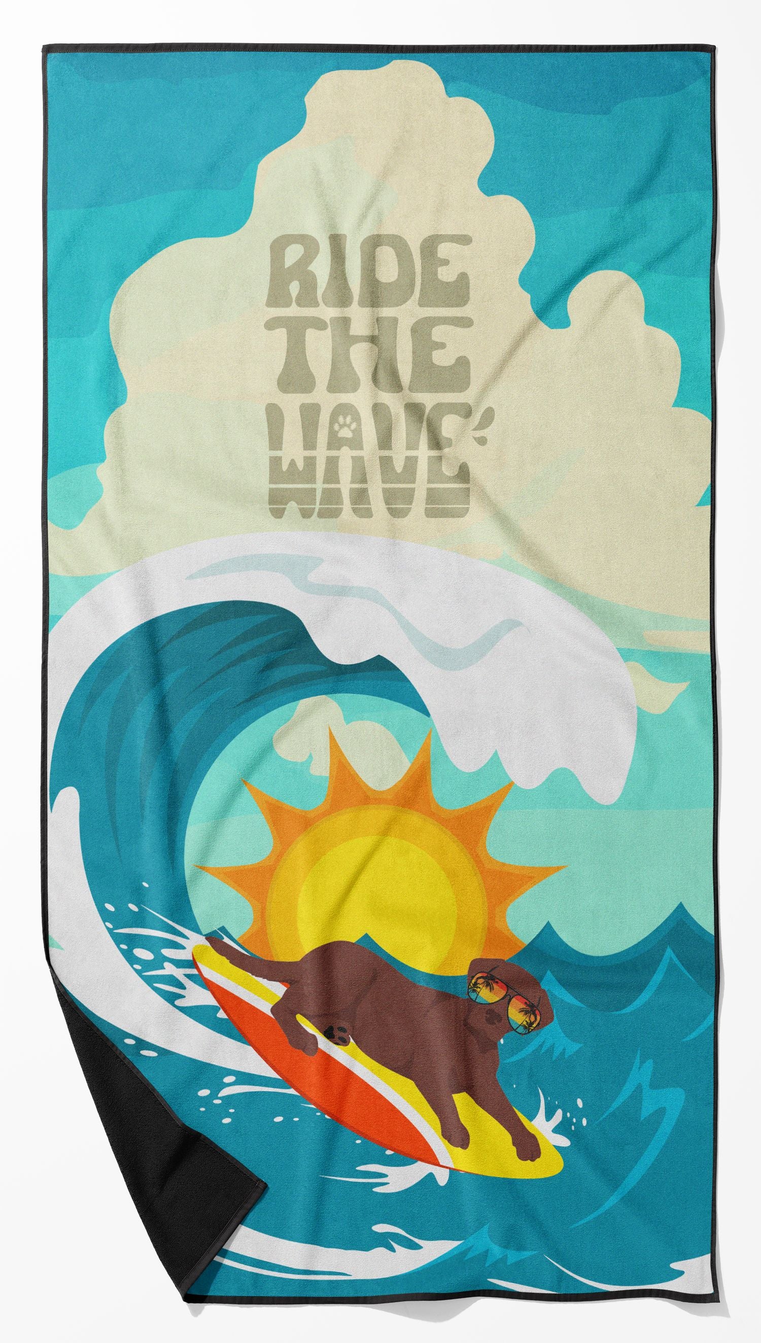 Surfer Dog Chocolate Labrador Retriever Premium Beach Towel Oversized Towel Beach Blanket, Pool, Beach Essentials, Yoga, Premium Bath Towel, Quick Dry Plush