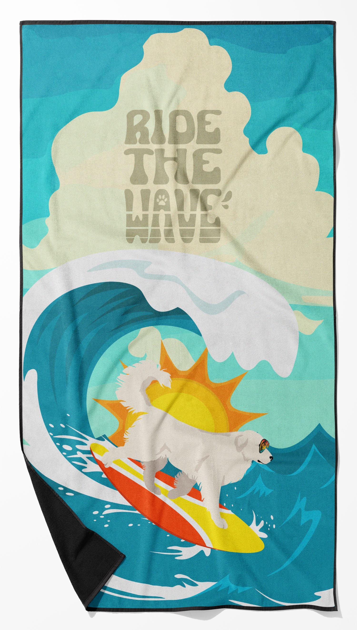 Surfer Dog Great Pyrenees Premium Beach Towel Oversized Towel Beach Blanket, Pool, Beach Essentials, Yoga, Premium Bath Towel, Quick Dry Plush