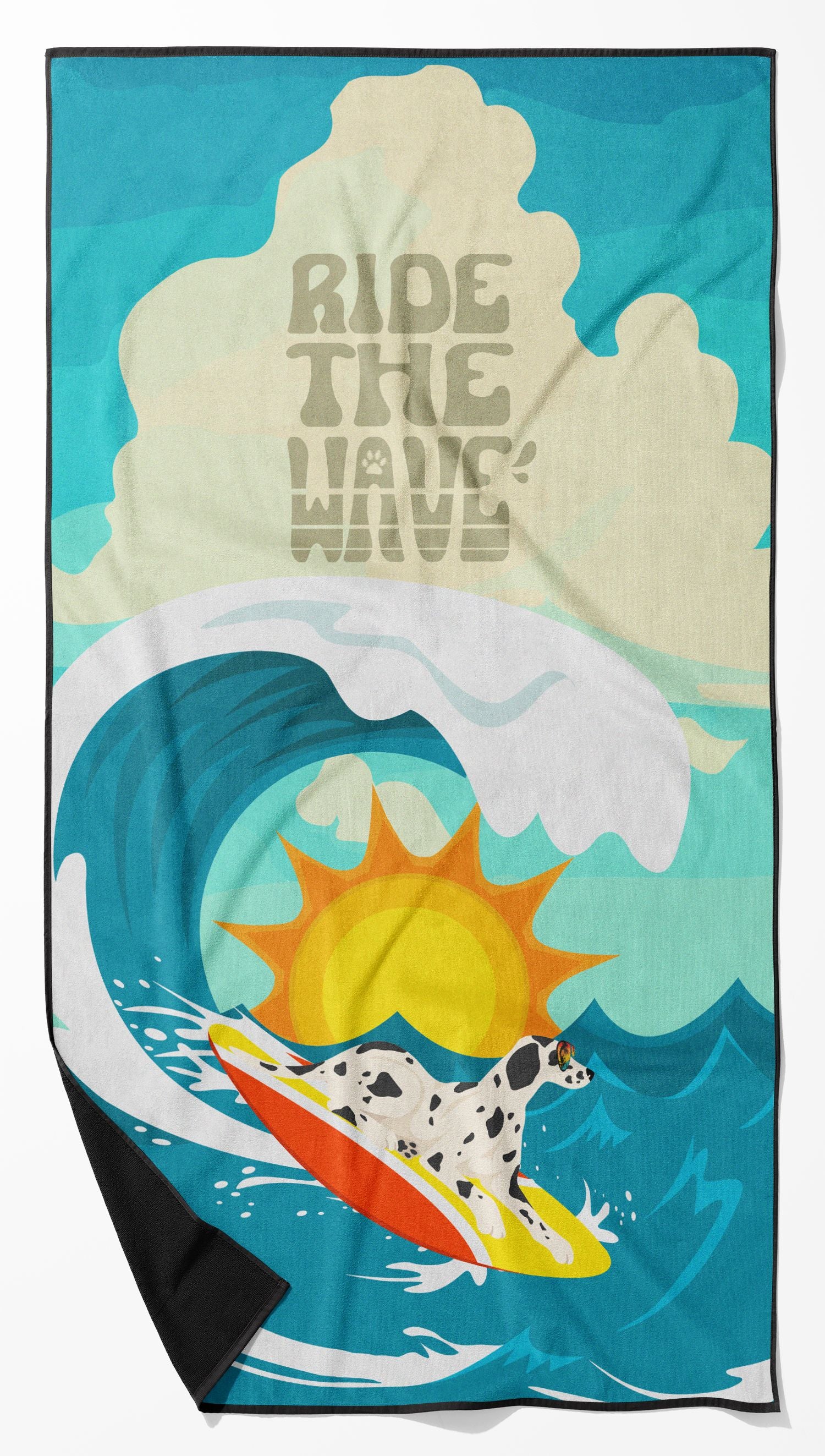 Surfer Dog Dalmatian Premium Beach Towel Oversized Towel Beach Blanket, Pool, Beach Essentials, Yoga, Premium Bath Towel, Quick Dry Plush
