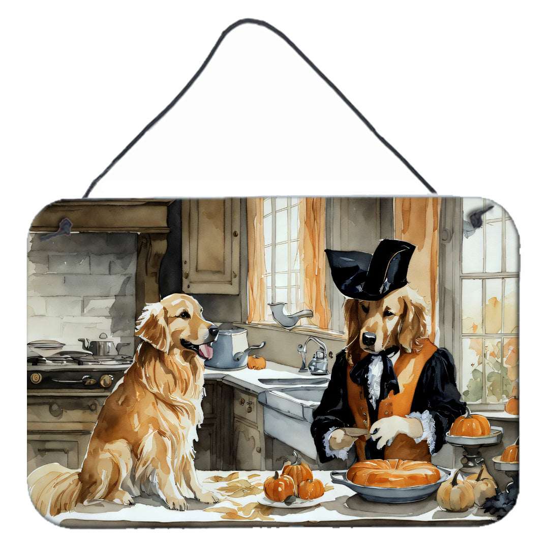 NEW Golden Retriever Fall Kitchen Pumpkins Wall or Door Hanging Prints Aluminum Metal Sign Kitchen Wall Bar Bathroom Plaque Home Decor, 8HX12W, Multicolor