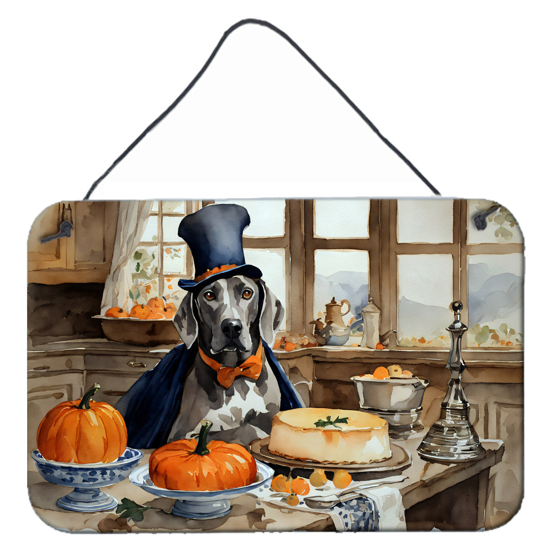 NEW Weimaraner Fall Kitchen Pumpkins Wall or Door Hanging Prints Aluminum Metal Sign Kitchen Wall Bar Bathroom Plaque Home Decor, 8HX12W, Multicolor