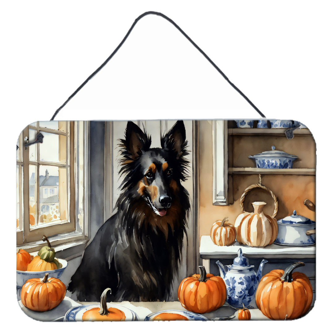 NEW Belgian Sheepdog Fall Kitchen Pumpkins Wall or Door Hanging Prints Aluminum Metal Sign Kitchen Wall Bar Bathroom Plaque Home Decor, 8HX12W, Multicolor