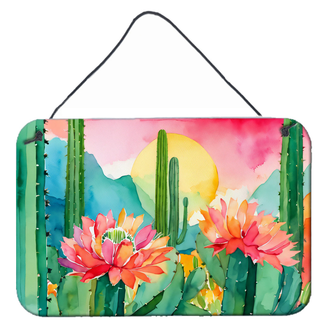 NEW Arizona Saguaro Cactus Blossom in Watercolor Wall or Door Hanging Prints Aluminum Metal Sign Kitchen Wall Bar Bathroom Plaque Home Decor, 8HX12W, Multicolor