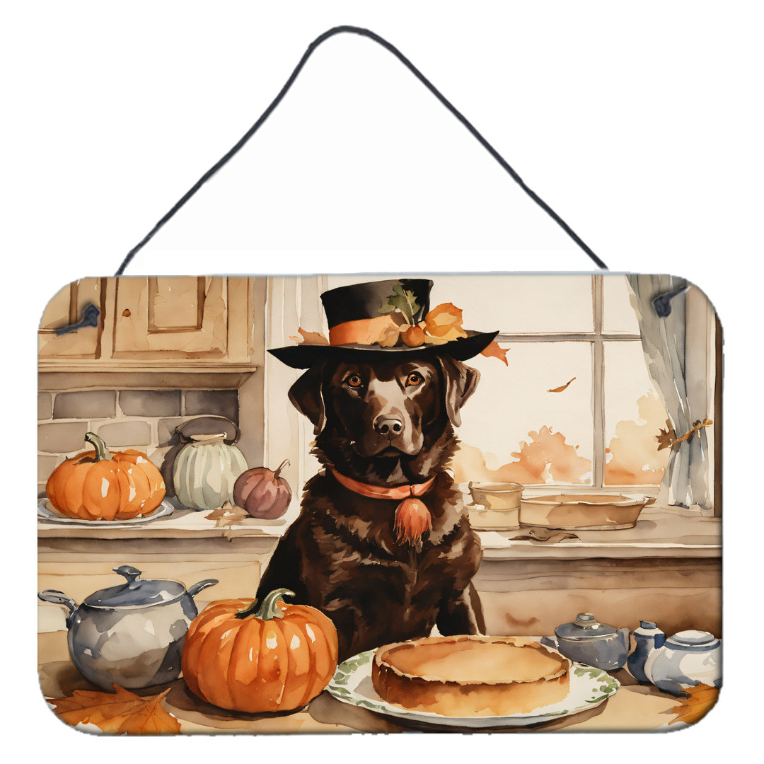 NEW Chocolate Lab Fall Kitchen Pumpkins Wall or Door Hanging Prints Aluminum Metal Sign Kitchen Wall Bar Bathroom Plaque Home Decor, 8HX12W, Multicolor