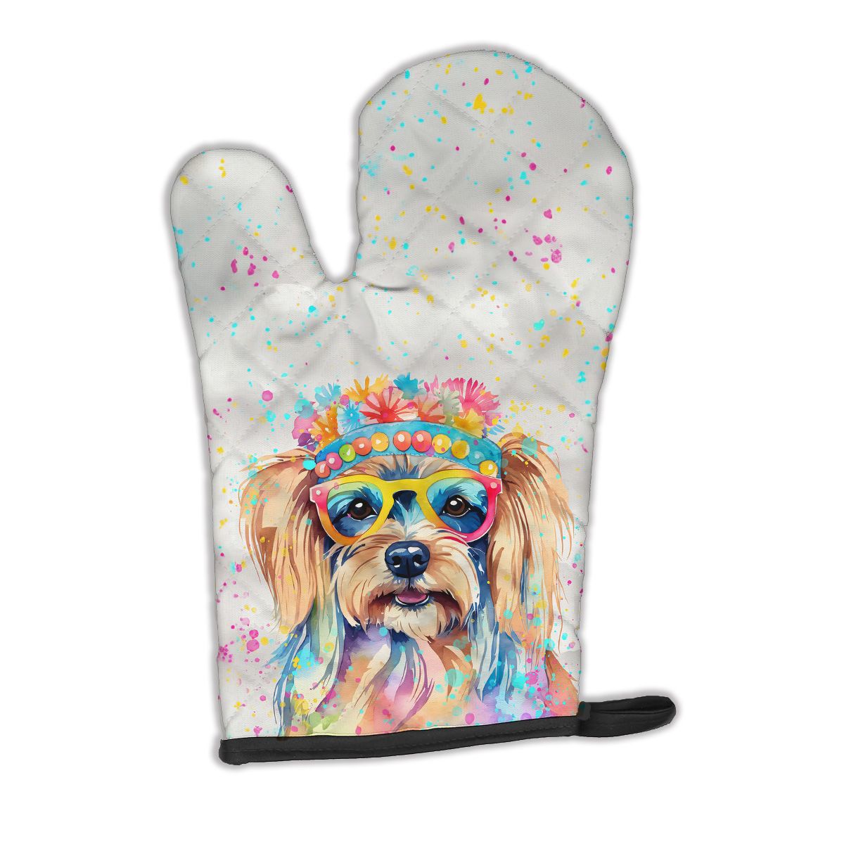 Yorkshire Terrier Hippie Dawg Oven Mitt Heat Resistant Thick Oven Mitt for Hot Pans and Oven, Kitchen Mitt Protect Hands, Cooking Baking Glove