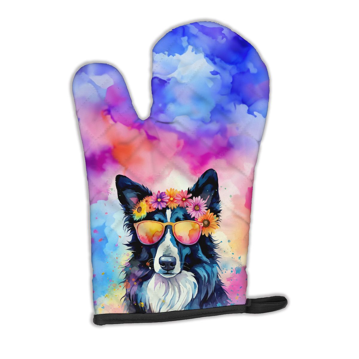 Border Collie Hippie Dawg Oven Mitt Heat Resistant Thick Oven Mitt for Hot Pans and Oven, Kitchen Mitt Protect Hands, Cooking Baking Glove