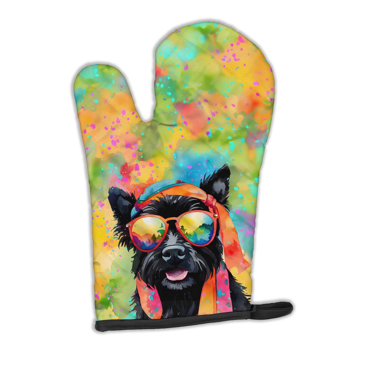 Scottish Terrier Hippie Dawg Oven Mitt Heat Resistant Thick Oven Mitt for Hot Pans and Oven, Kitchen Mitt Protect Hands, Cooking Baking Glove