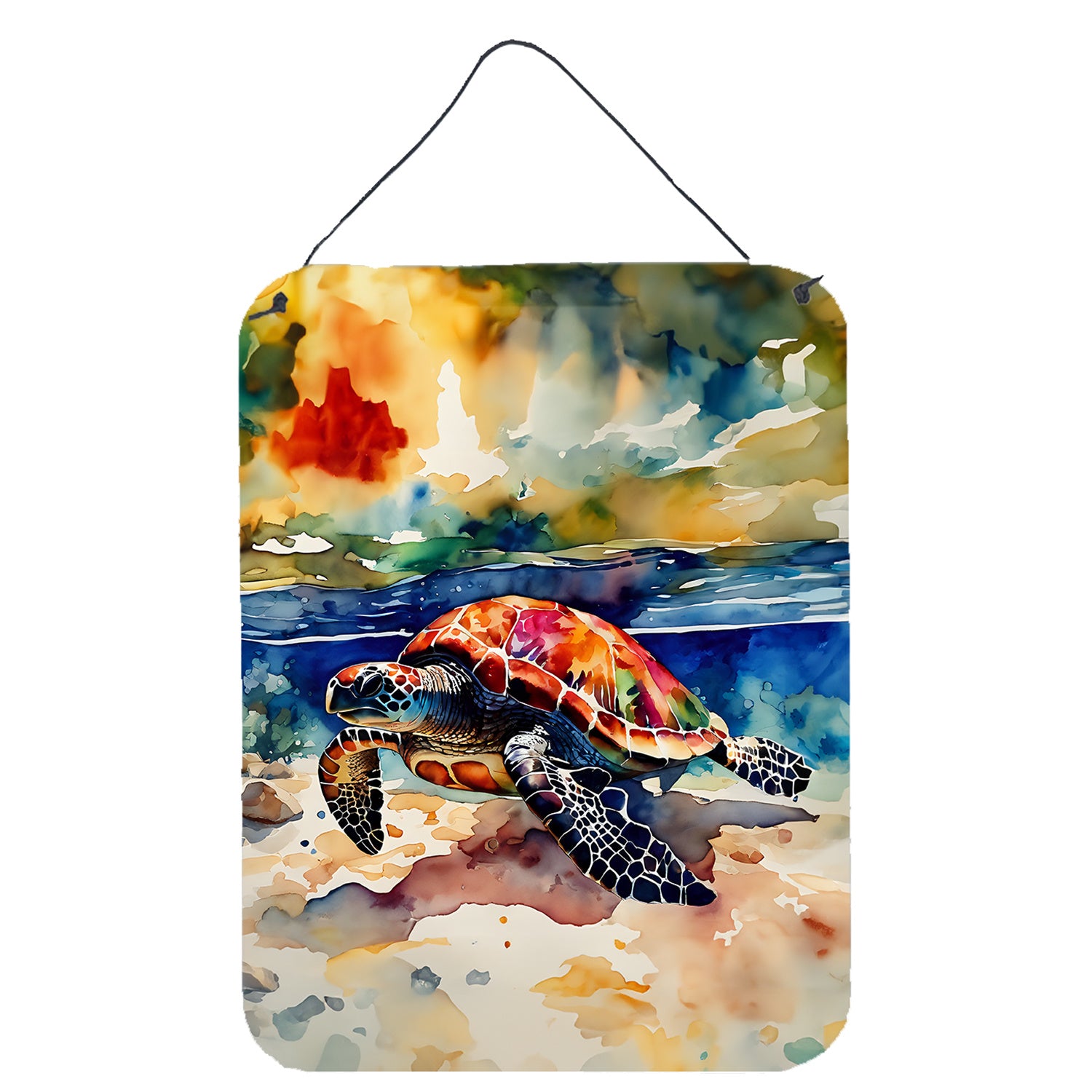 NEW Loggerhead Sea Turtle Wall or Door Hanging Prints Aluminum Metal Sign Kitchen Wall Bar Bathroom Plaque Home Decor Front Door Plaque, 12x16, Multicolor