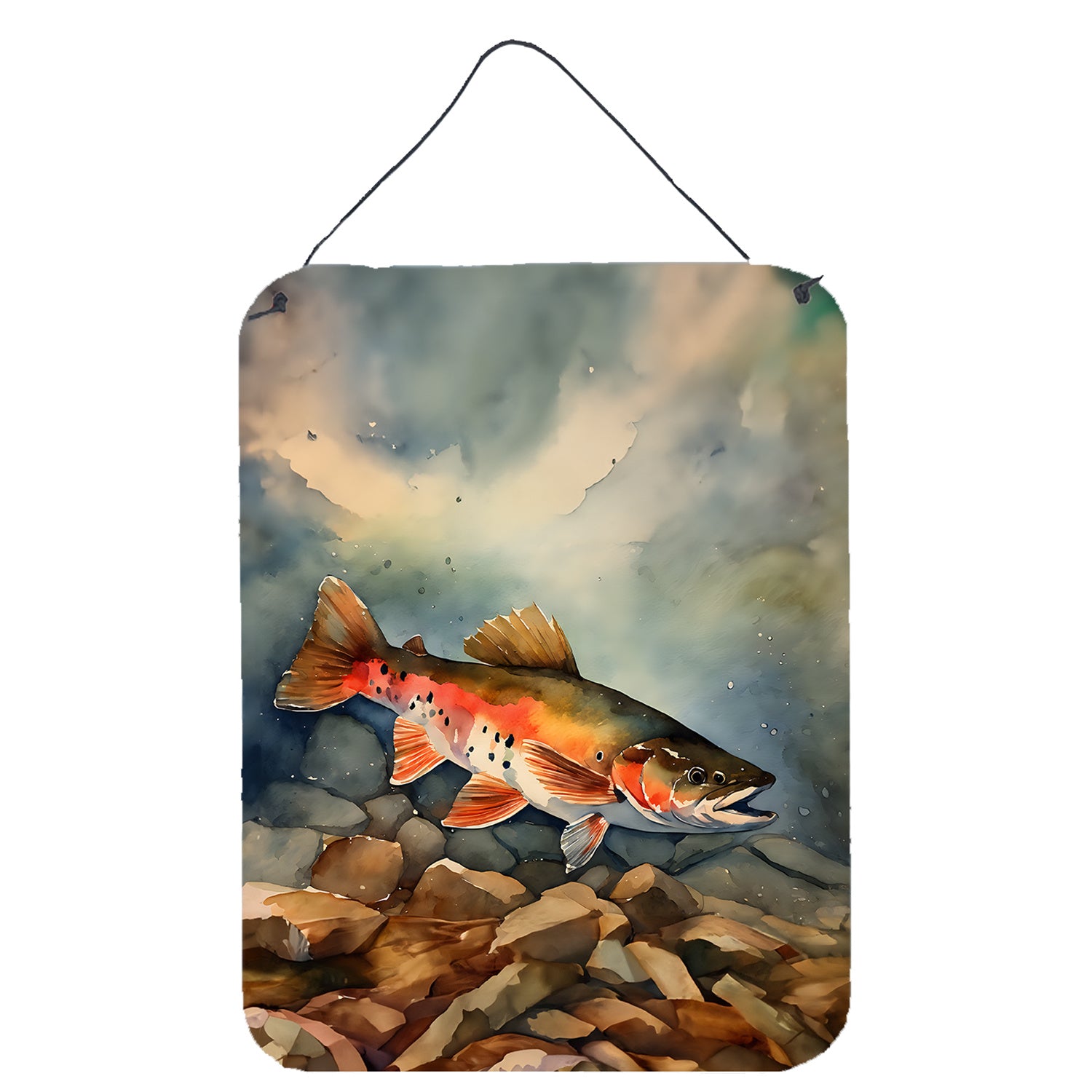 NEW Brook Trout Wall or Door Hanging Prints Aluminum Metal Sign Kitchen Wall Bar Bathroom Plaque Home Decor Front Door Plaque, 12x16, Multicolor