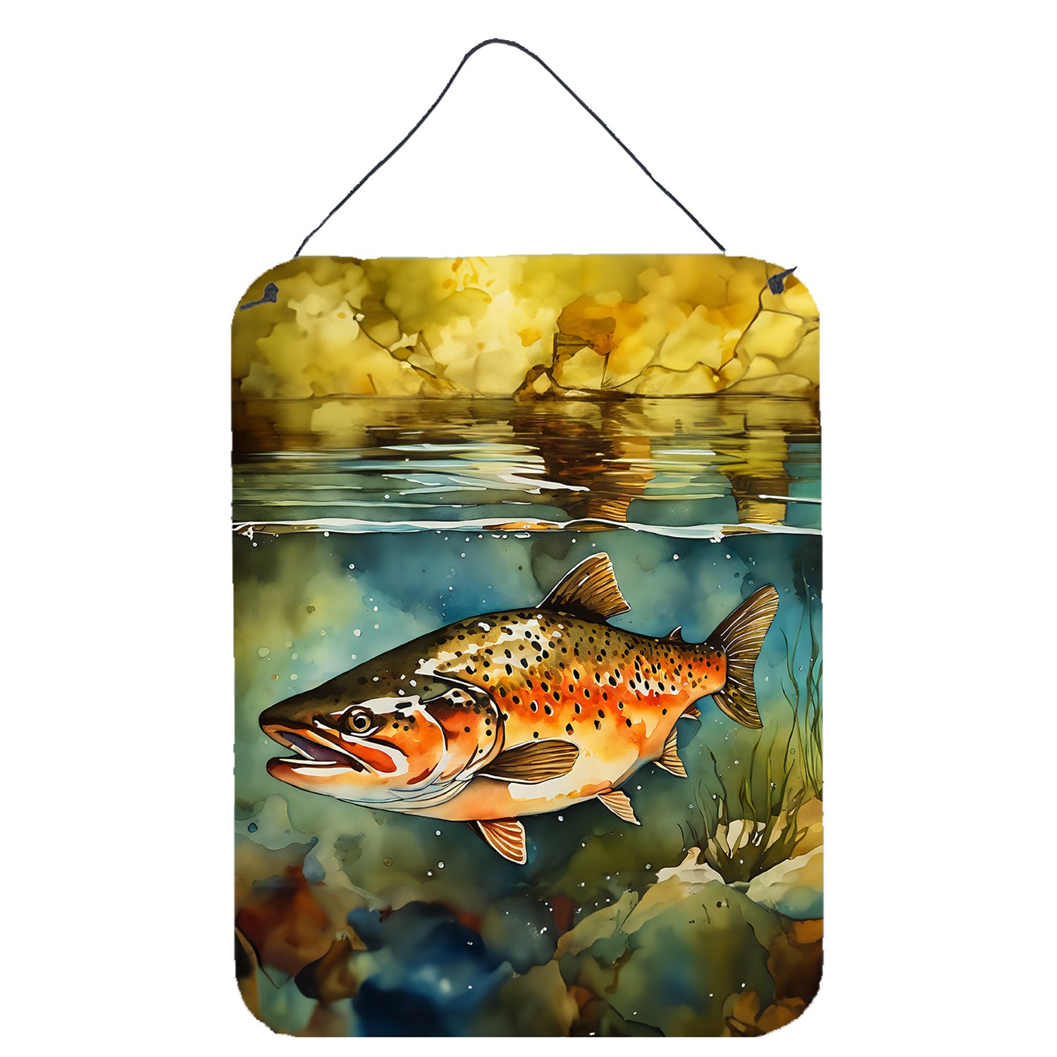 NEW Brown Trout Wall or Door Hanging Prints Aluminum Metal Sign Kitchen Wall Bar Bathroom Plaque Home Decor Front Door Plaque, 12x16, Multicolor