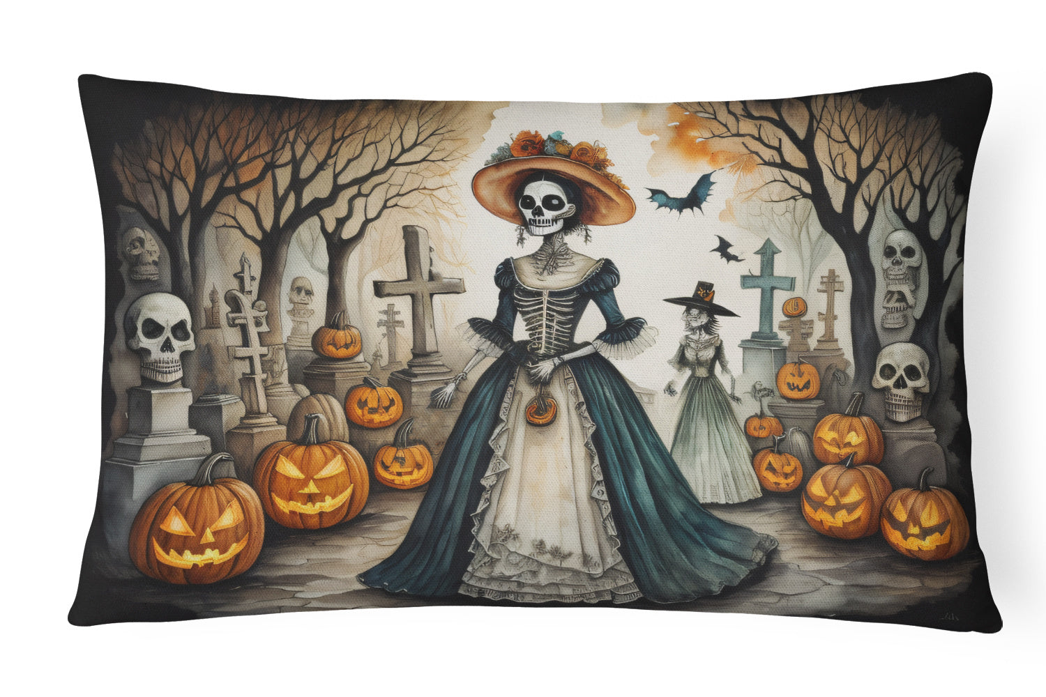 More Spooky Halloween Throw Pillow Throw Pillow for Indoor Couch Bed Outdoor Patio Washable, La Catrina Skeleton 2249,12Hx16W