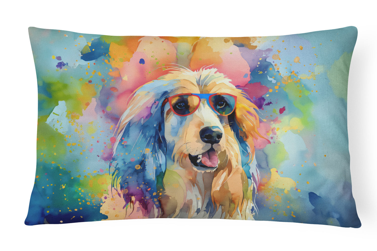 Hippie Dawg Throw Pillow Throw Pillow for Indoor Couch Bed Outdoor Patio Washable, Afghan Hound 2448,12Hx16W