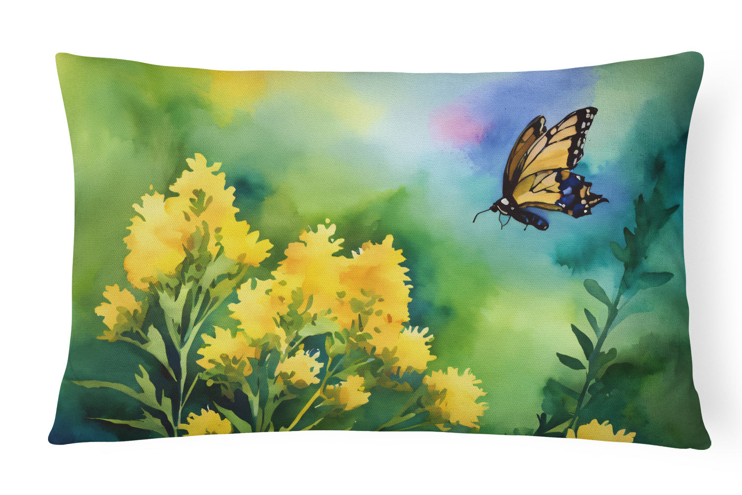 State Watercolor Flowers Throw Pillow Throw Pillow for Indoor Couch Bed Outdoor Patio Washable, Kentucky Goldenrod 1659,12Hx16W