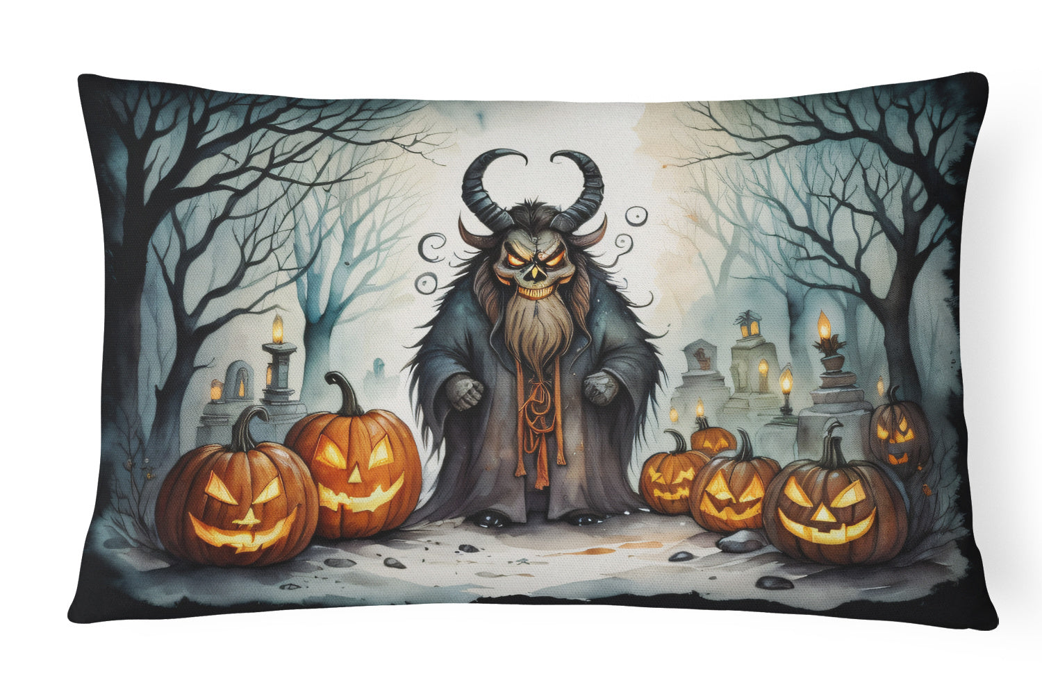 More Spooky Halloween Throw Pillow Throw Pillow for Indoor Couch Bed Outdoor Patio Washable, Krampus 2248,12Hx16W