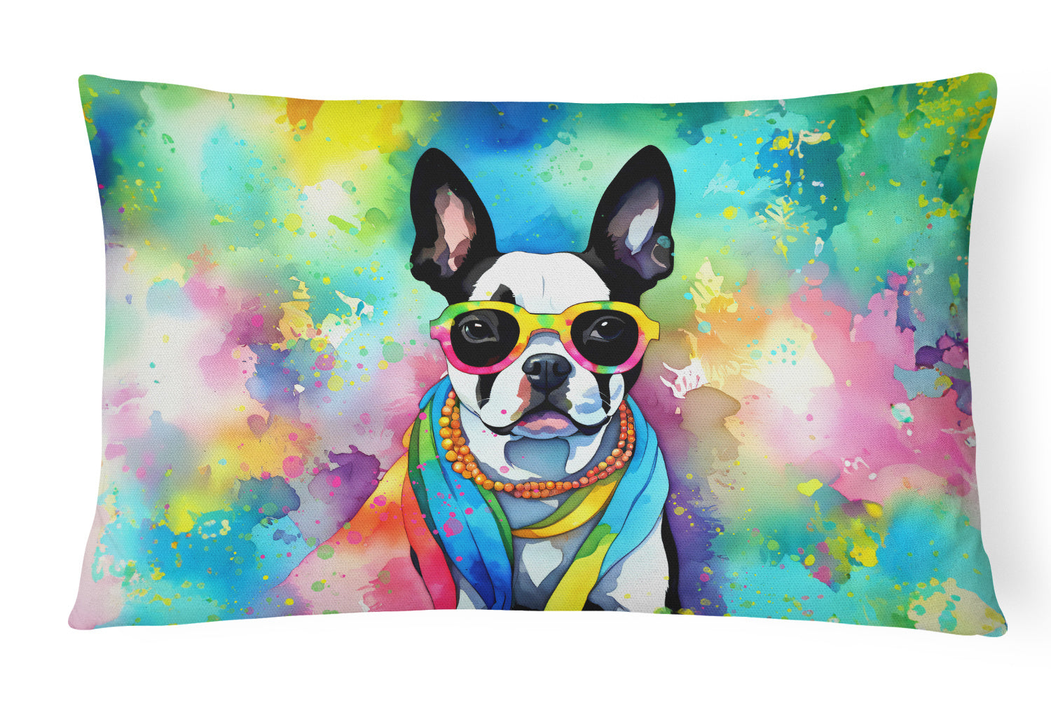 Hippie Dawg Throw Pillow Throw Pillow for Indoor Couch Bed Outdoor Patio Washable, Boston Terrier 2469,12Hx16W