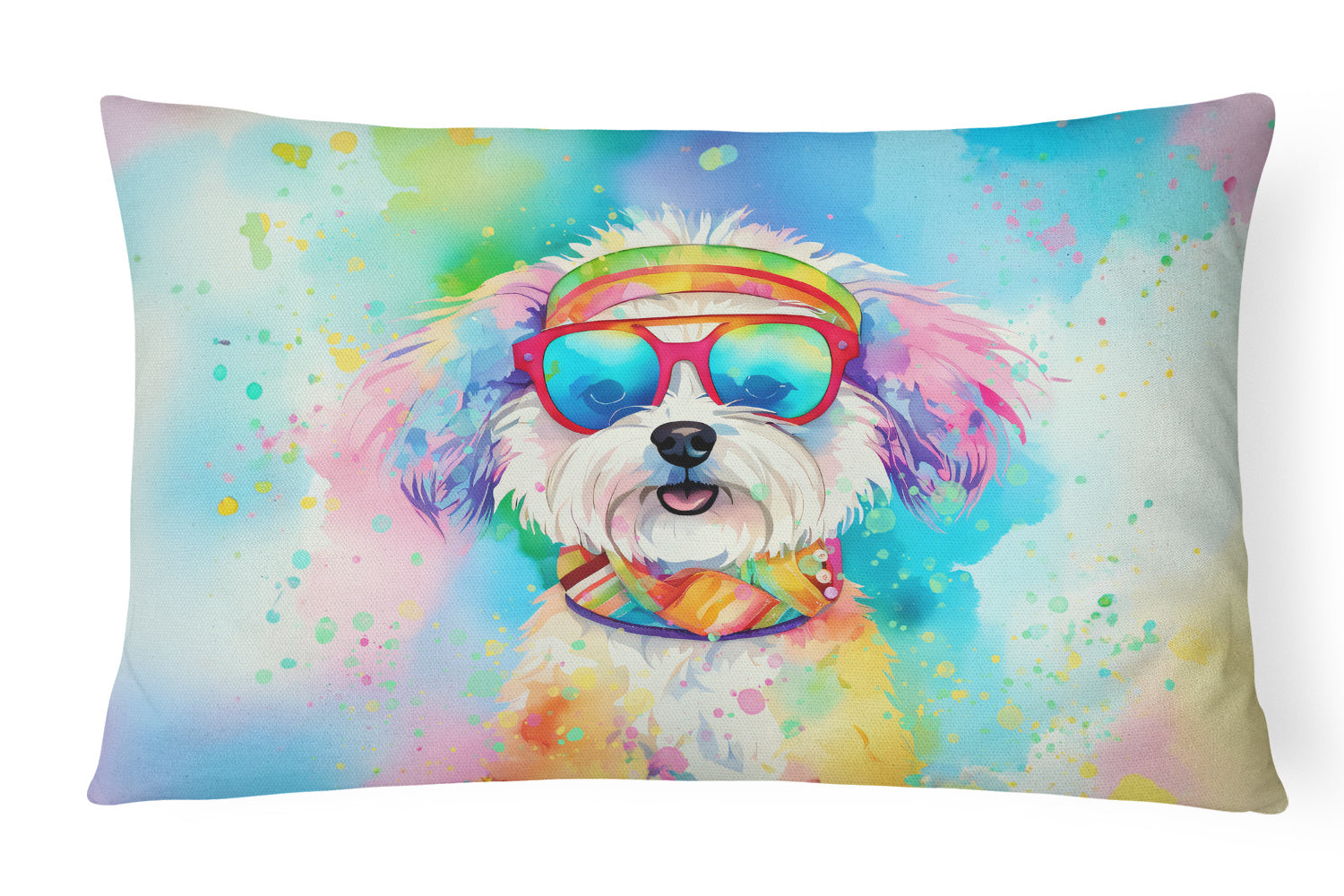 Hippie Dawg Throw Pillow Throw Pillow for Indoor Couch Bed Outdoor Patio Washable, Bichon Frise 2463,12Hx16W