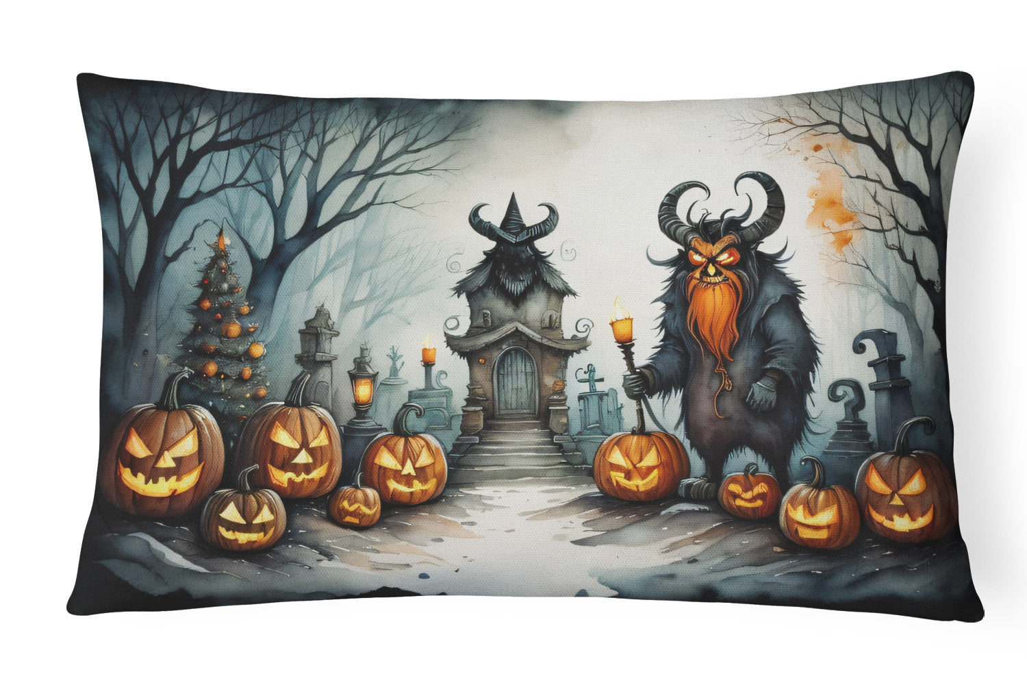 More Spooky Halloween Throw Pillow Throw Pillow for Indoor Couch Bed Outdoor Patio Washable, Krampus 2247,12Hx16W