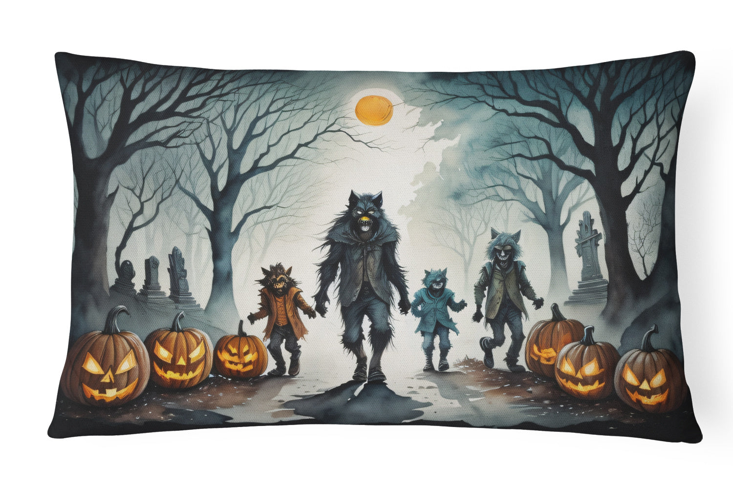 More Spooky Halloween Throw Pillow Throw Pillow for Indoor Couch Bed Outdoor Patio Washable, Werewolves 2279,12Hx16W