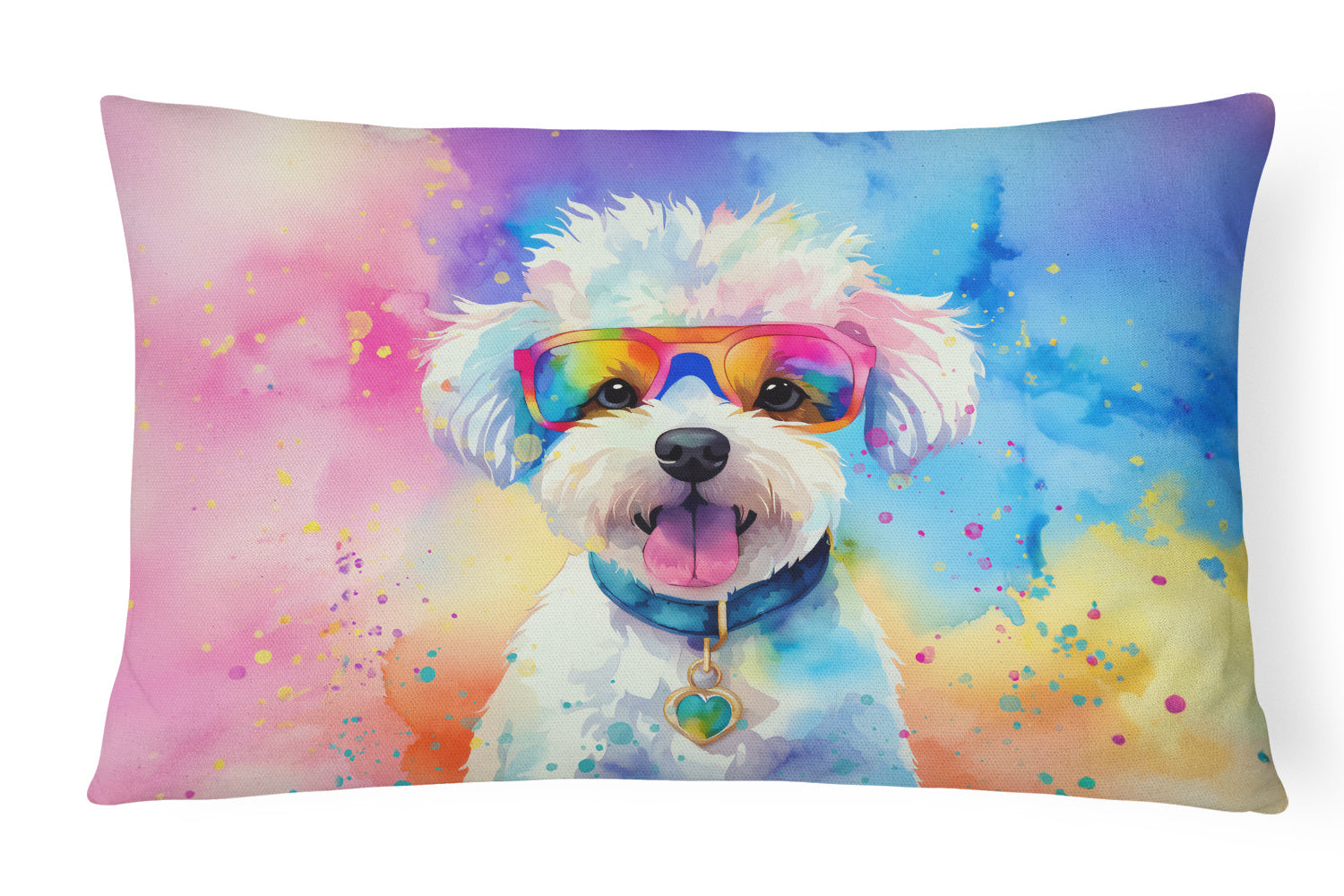 Hippie Dawg Throw Pillow Throw Pillow for Indoor Couch Bed Outdoor Patio Washable, Bichon Frise 2462,12Hx16W