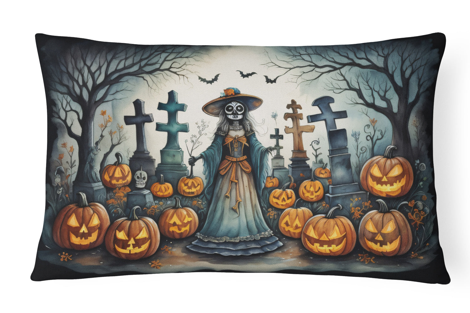 More Spooky Halloween Throw Pillow Throw Pillow for Indoor Couch Bed Outdoor Patio Washable, La Catrina Skeleton 2252,12Hx16W