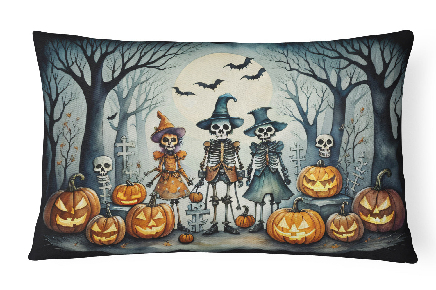 More Spooky Halloween Throw Pillow Throw Pillow for Indoor Couch Bed Outdoor Patio Washable, Calacas Skeletons 2227,12Hx16W