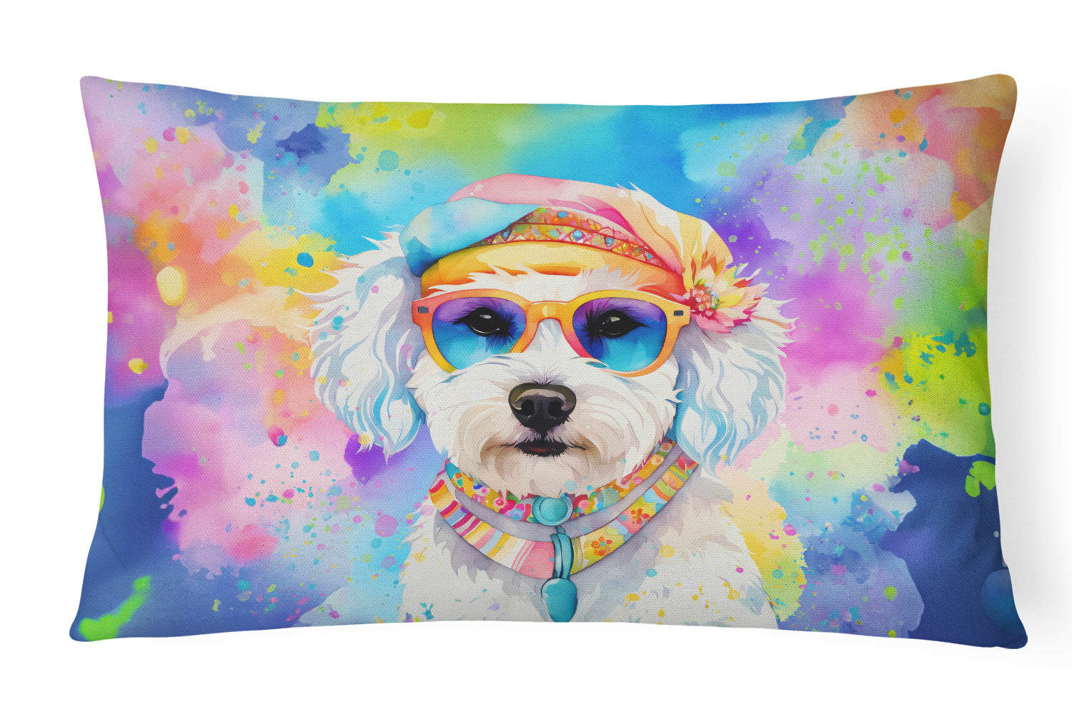 Hippie Dawg Throw Pillow Throw Pillow for Indoor Couch Bed Outdoor Patio Washable, Bichon Frise 2465,12Hx16W