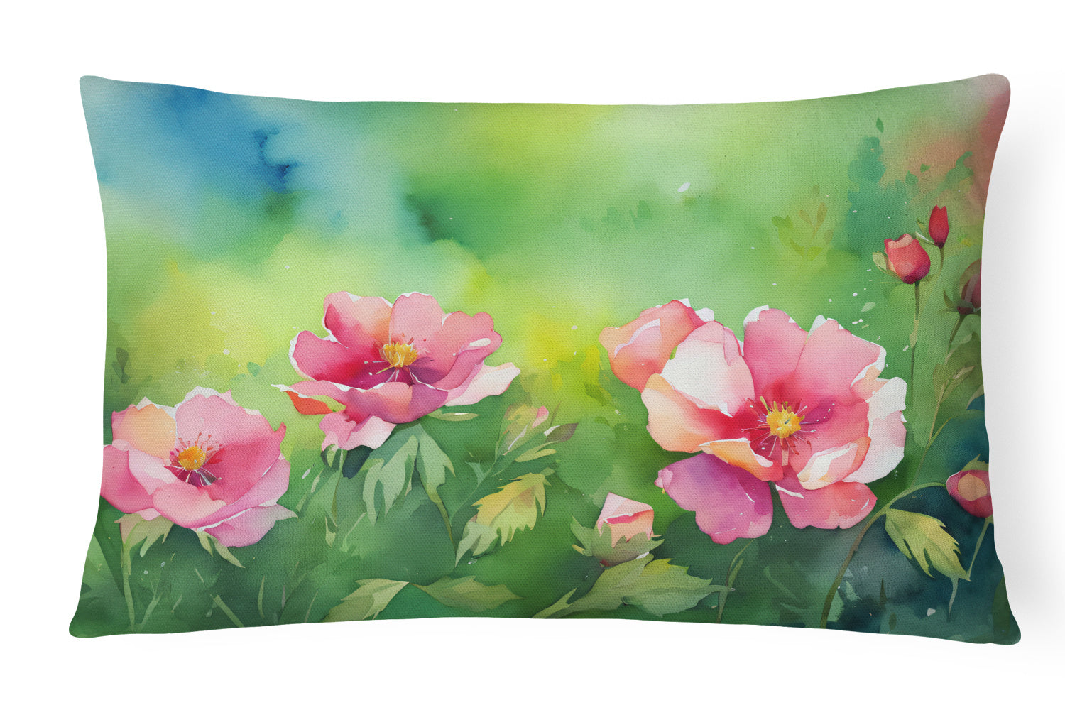 State Watercolor Flowers Throw Pillow Throw Pillow for Indoor Couch Bed Outdoor Patio Washable, Iowa Wild Prairie Roses 1651,12Hx16W