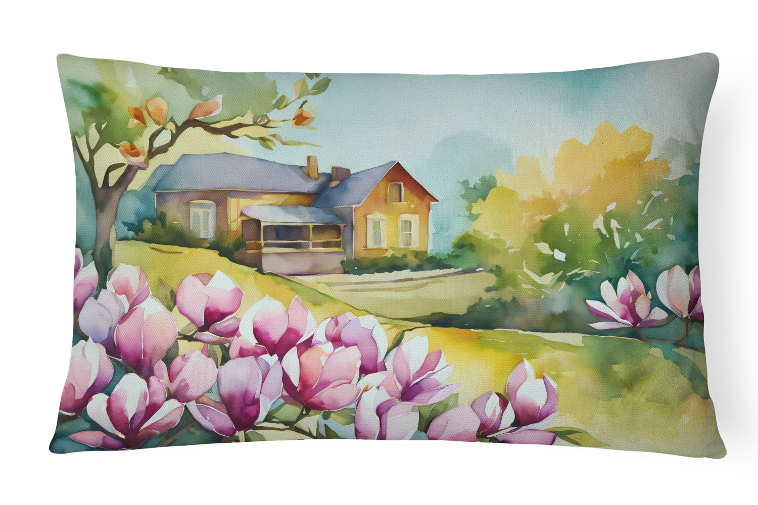 State Watercolor Flowers Throw Pillow Throw Pillow for Indoor Couch Bed Outdoor Patio Washable, Louisiana Magnolias 1661,12Hx16W