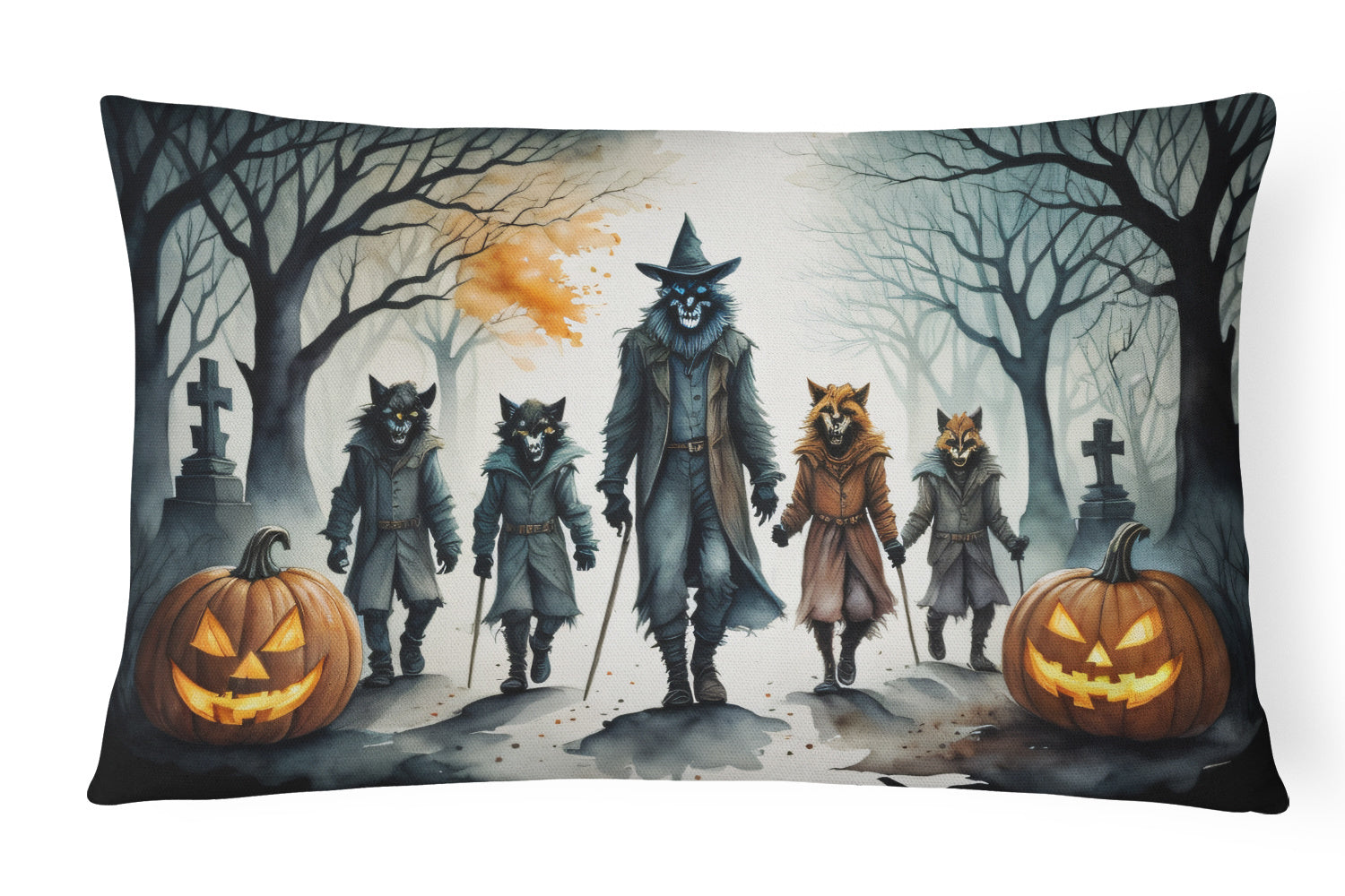 More Spooky Halloween Throw Pillow Throw Pillow for Indoor Couch Bed Outdoor Patio Washable, Werewolves 2280,12Hx16W