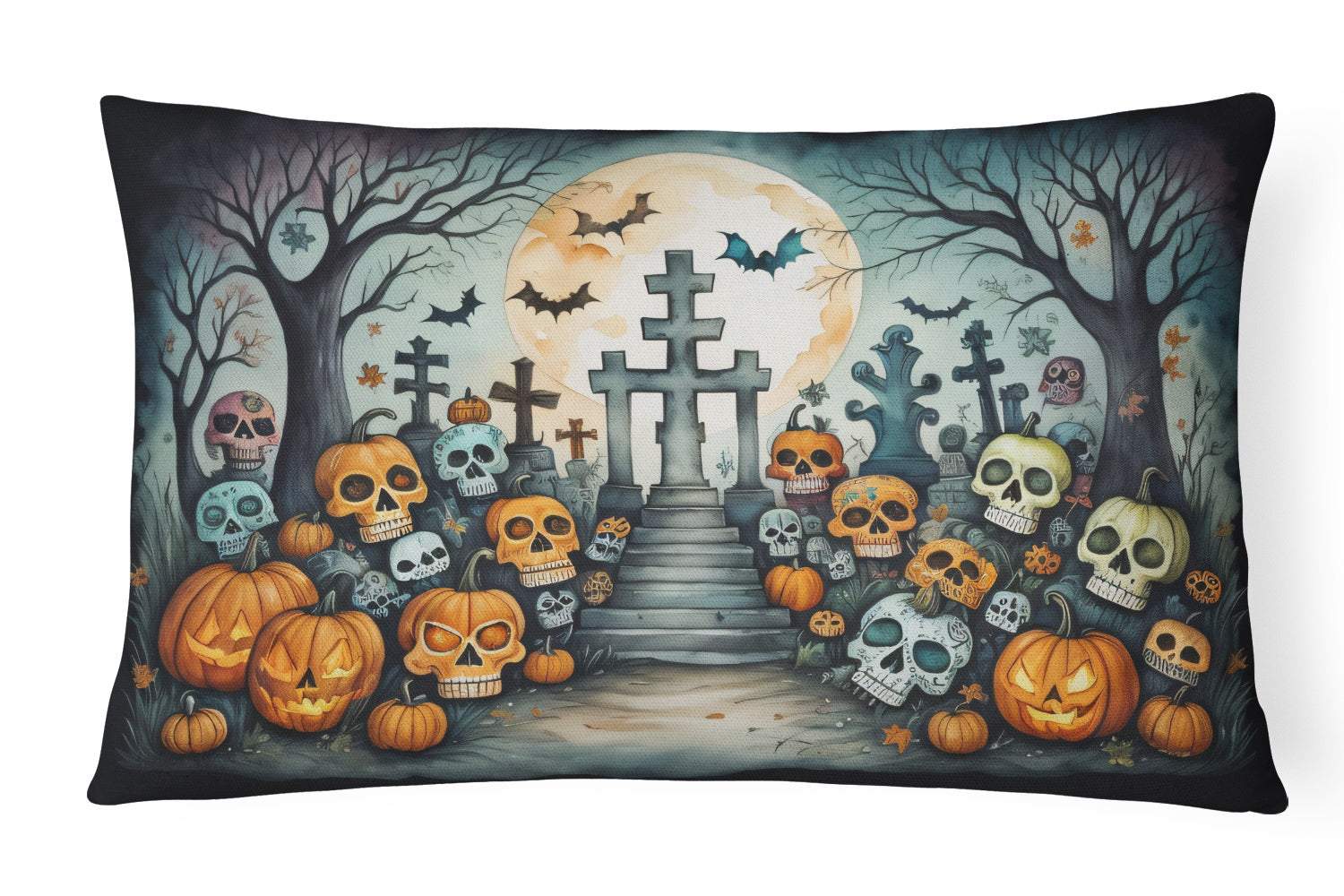 More Spooky Halloween Throw Pillow Throw Pillow for Indoor Couch Bed Outdoor Patio Washable, Calaveras Sugar Skulls 2274,12Hx16W