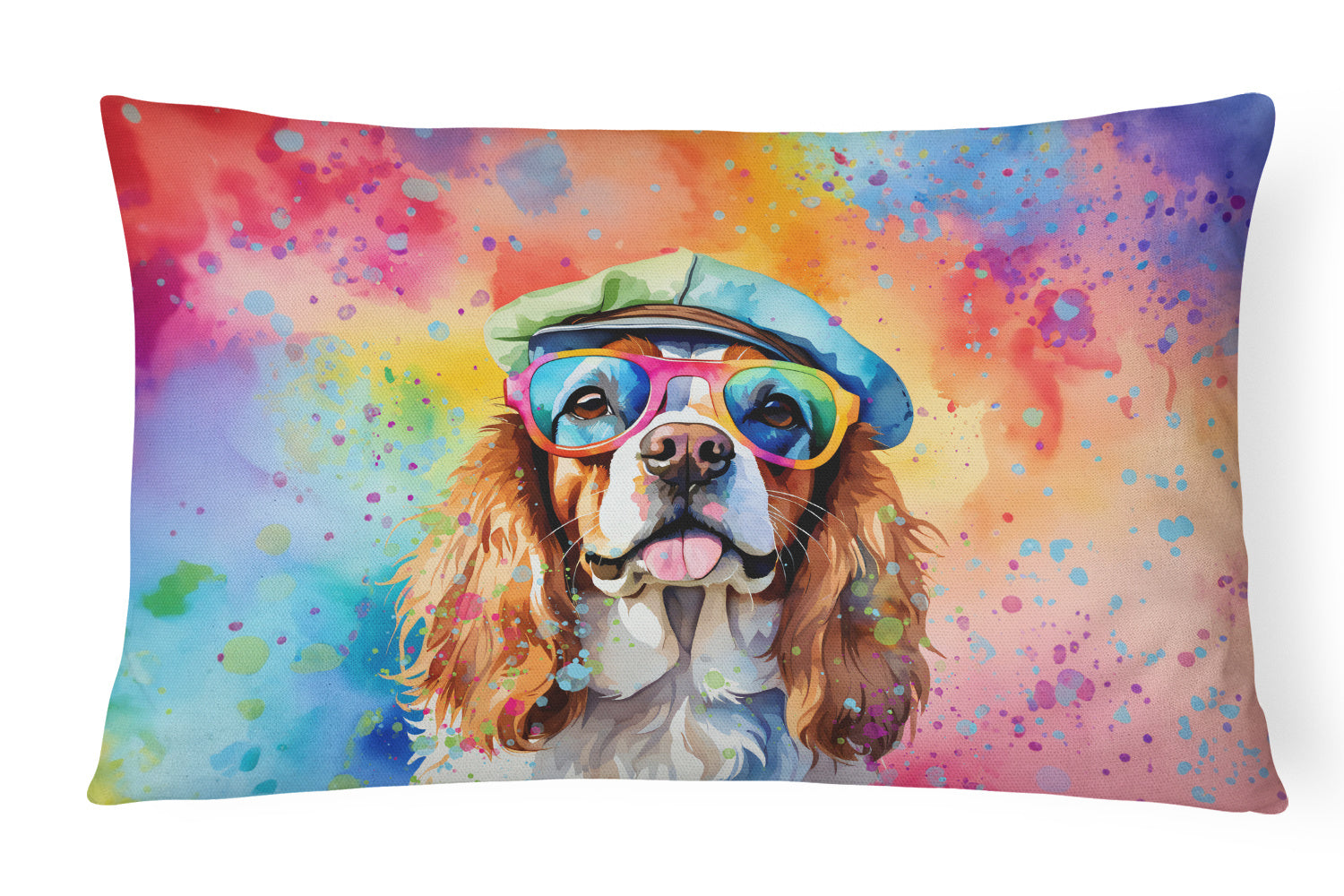 Hippie Dawg Throw Pillow Throw Pillow for Indoor Couch Bed Outdoor Patio Washable, Cavalier Spaniel 2485,12Hx16W