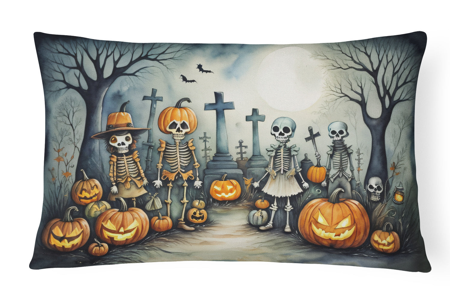 More Spooky Halloween Throw Pillow Throw Pillow for Indoor Couch Bed Outdoor Patio Washable, Calacas Skeletons 2229,12Hx16W