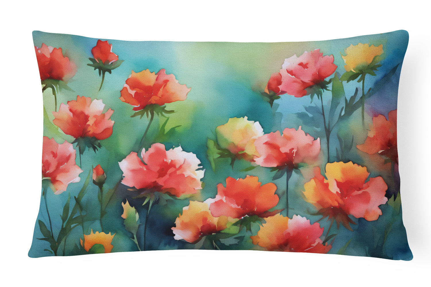 State Watercolor Flowers Throw Pillow Throw Pillow for Indoor Couch Bed Outdoor Patio Washable, Ohio Scarlet Carnations 1698,12Hx16W