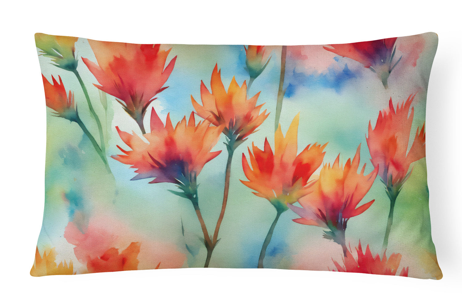 State Watercolor Flowers Throw Pillow Throw Pillow for Indoor Couch Bed Outdoor Patio Washable, Wyoming Indian Paintbrush 1719,12Hx16W