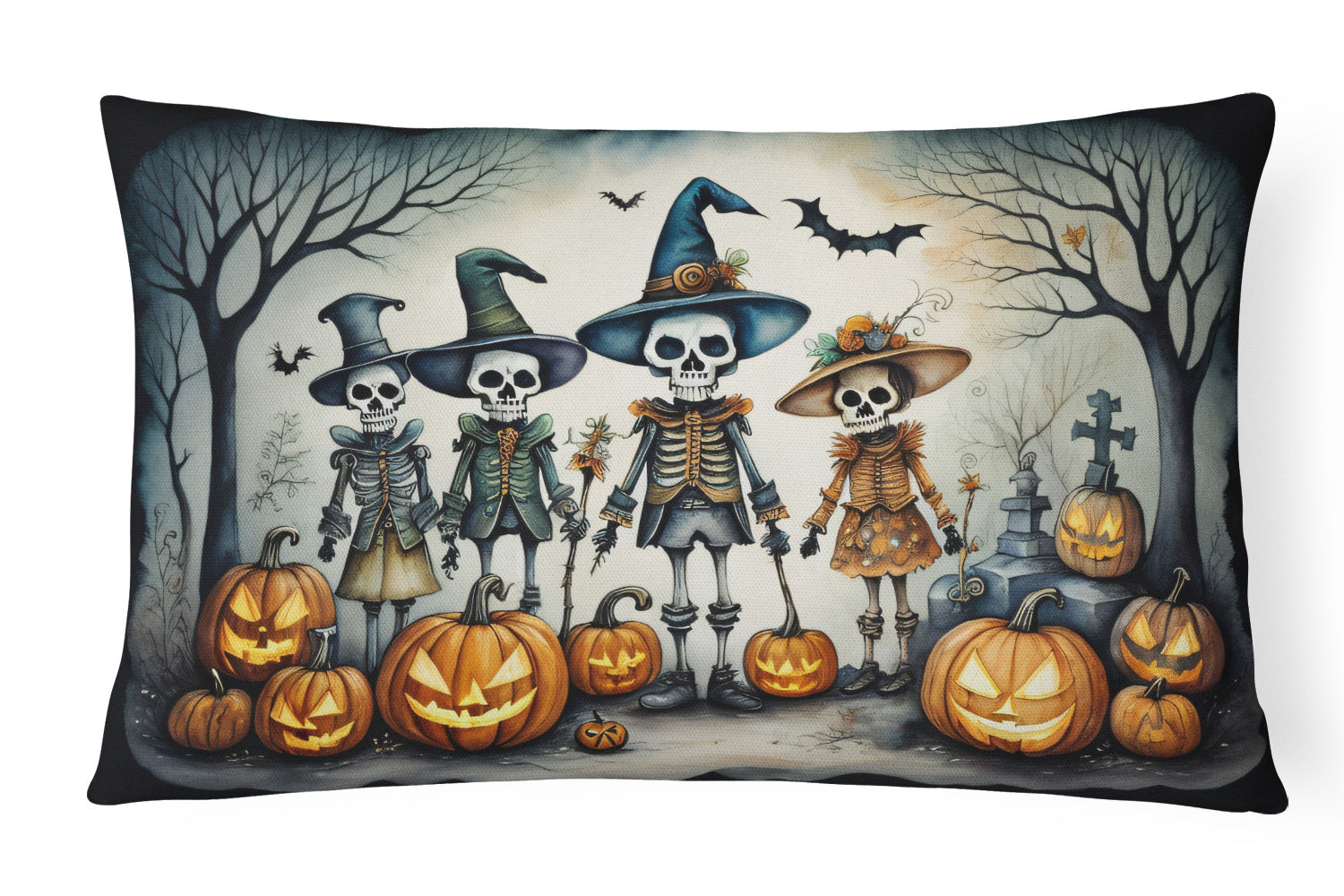 More Spooky Halloween Throw Pillow Throw Pillow for Indoor Couch Bed Outdoor Patio Washable, Calacas Skeletons 2226,12Hx16W