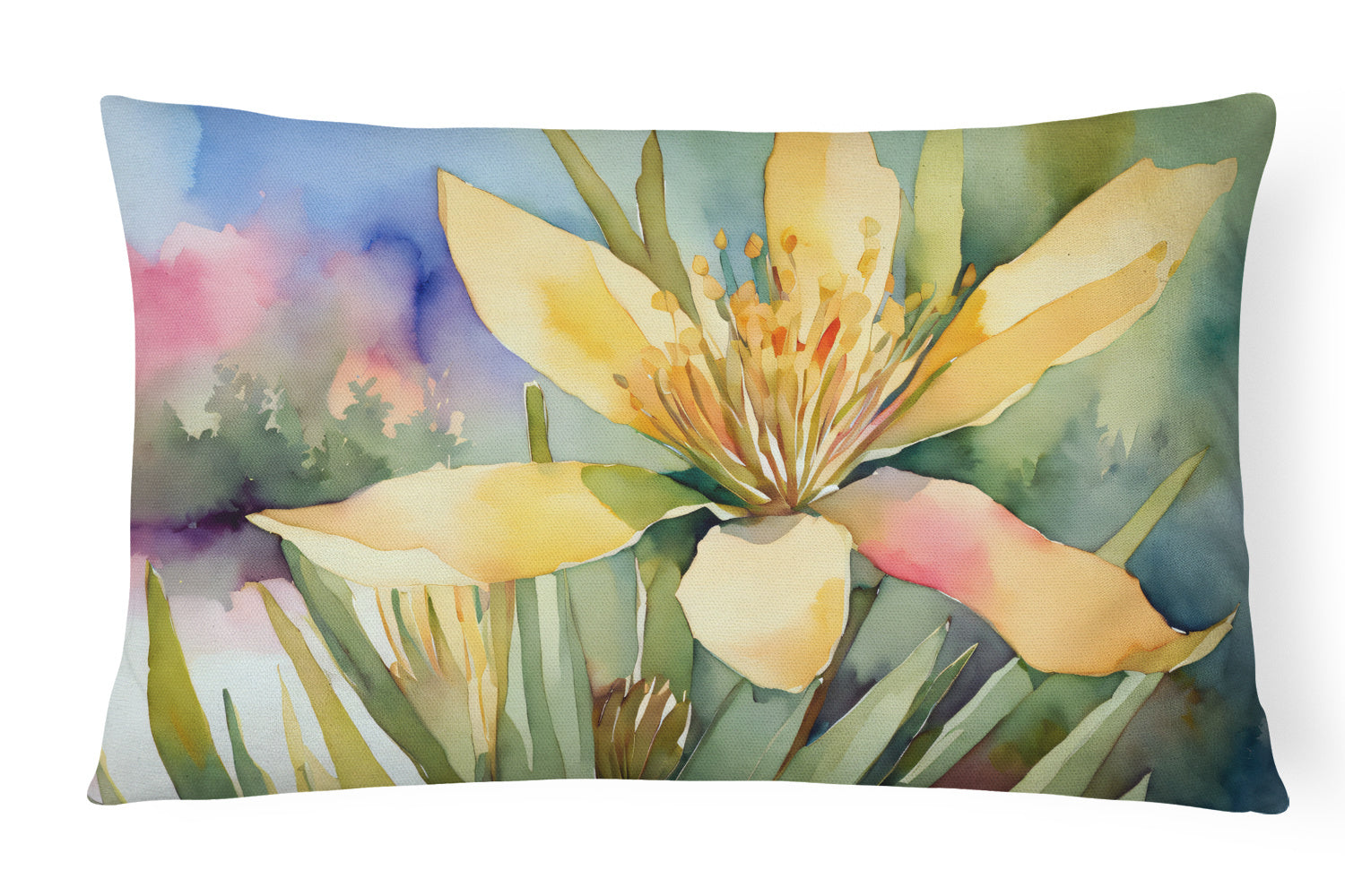 State Watercolor Flowers Throw Pillow Throw Pillow for Indoor Couch Bed Outdoor Patio Washable, New Mexico Yucca Flower 1689,12Hx16W