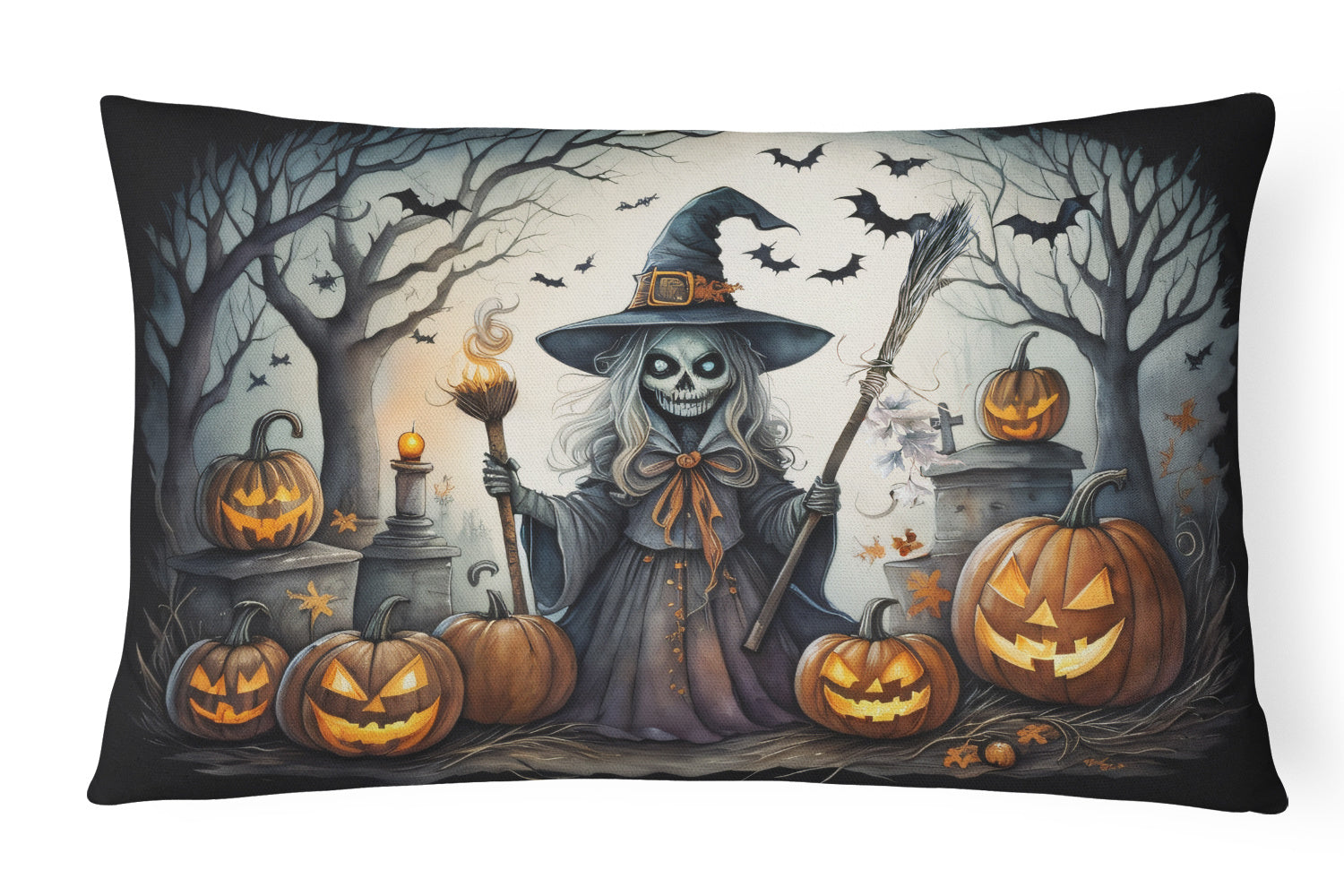 More Spooky Halloween Throw Pillow Throw Pillow for Indoor Couch Bed Outdoor Patio Washable, Witch 2283,12Hx16W