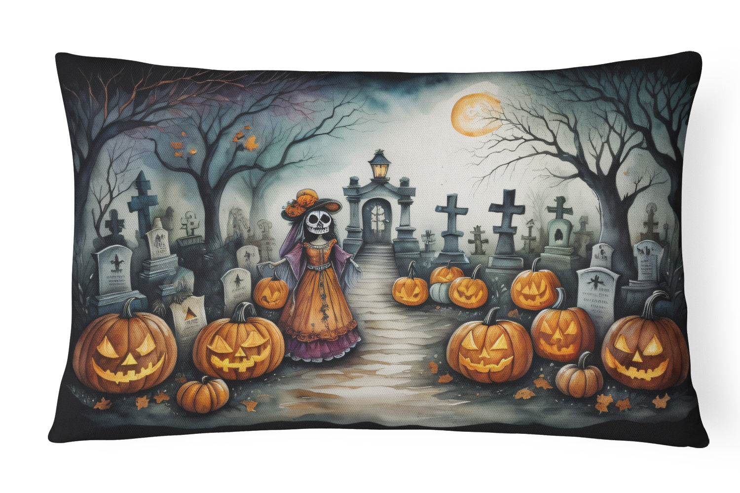 More Spooky Halloween Throw Pillow Throw Pillow for Indoor Couch Bed Outdoor Patio Washable, La Catrina Skeleton 2251,12Hx16W