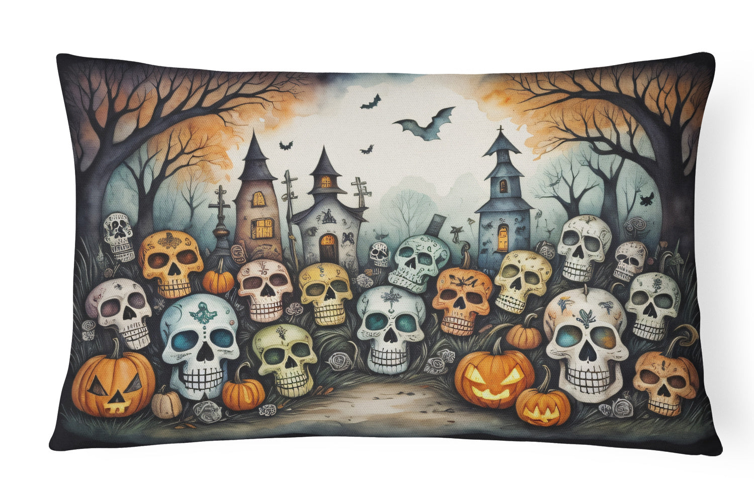 More Spooky Halloween Throw Pillow Throw Pillow for Indoor Couch Bed Outdoor Patio Washable, Calaveras Sugar Skulls 2232,12Hx16W