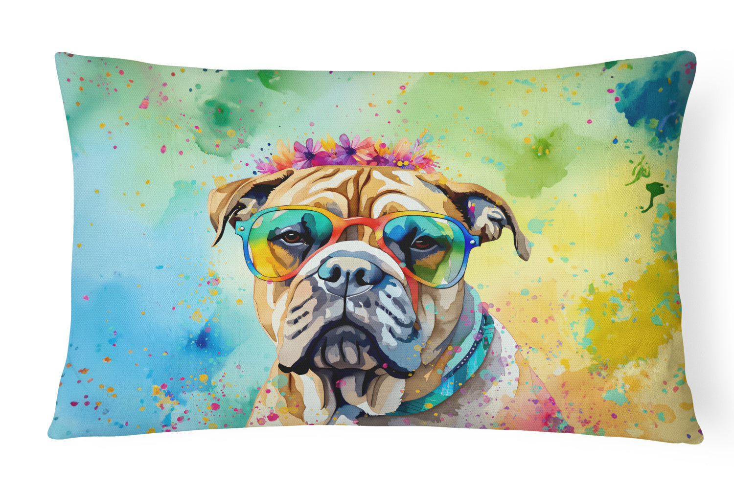 Hippie Dawg Throw Pillow Throw Pillow for Indoor Couch Bed Outdoor Patio Washable, Bullmastiff 2478,12Hx16W