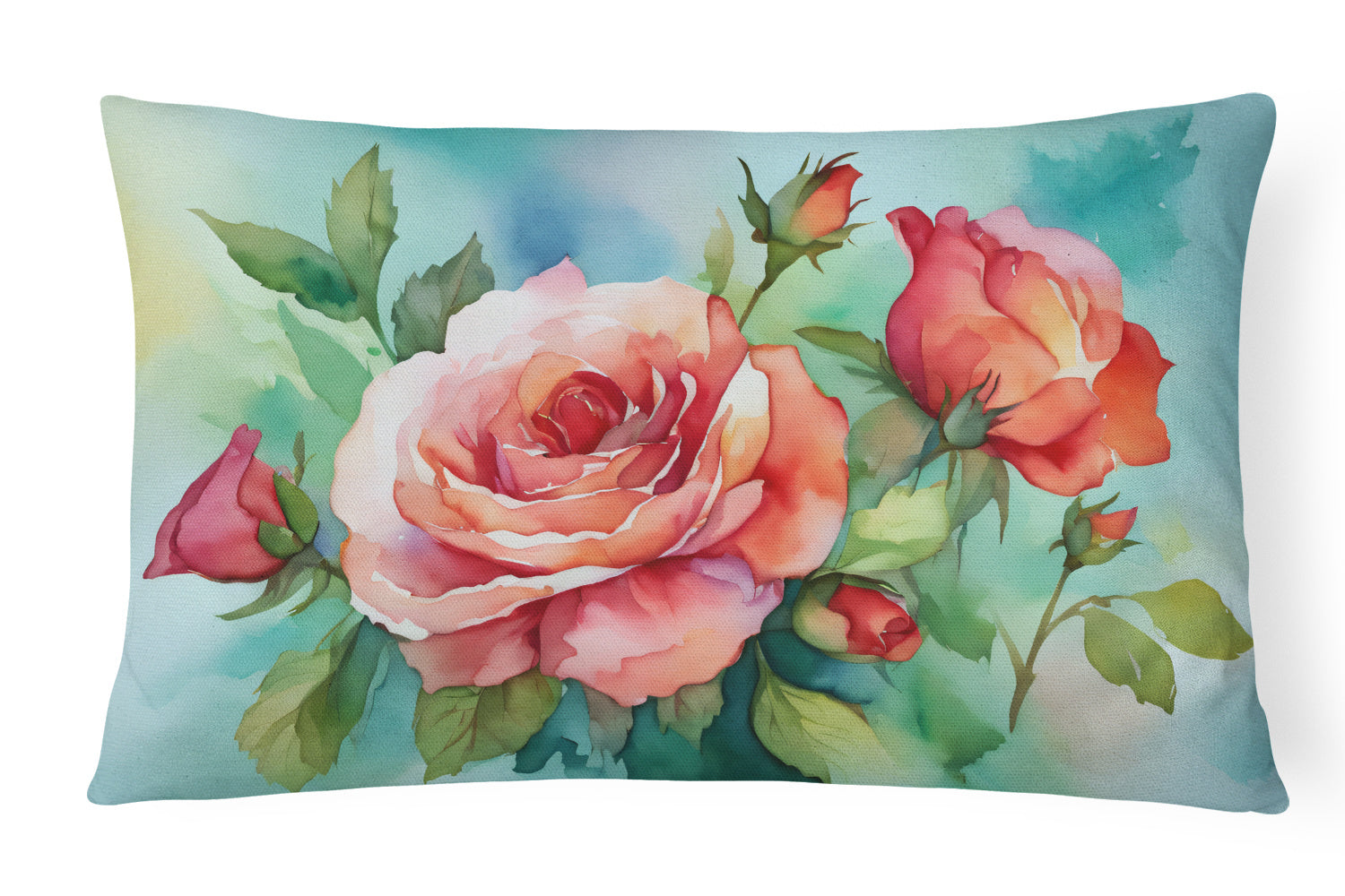 State Watercolor Flowers Throw Pillow Throw Pillow for Indoor Couch Bed Outdoor Patio Washable, Oklahoma Roses 1700,12Hx16W