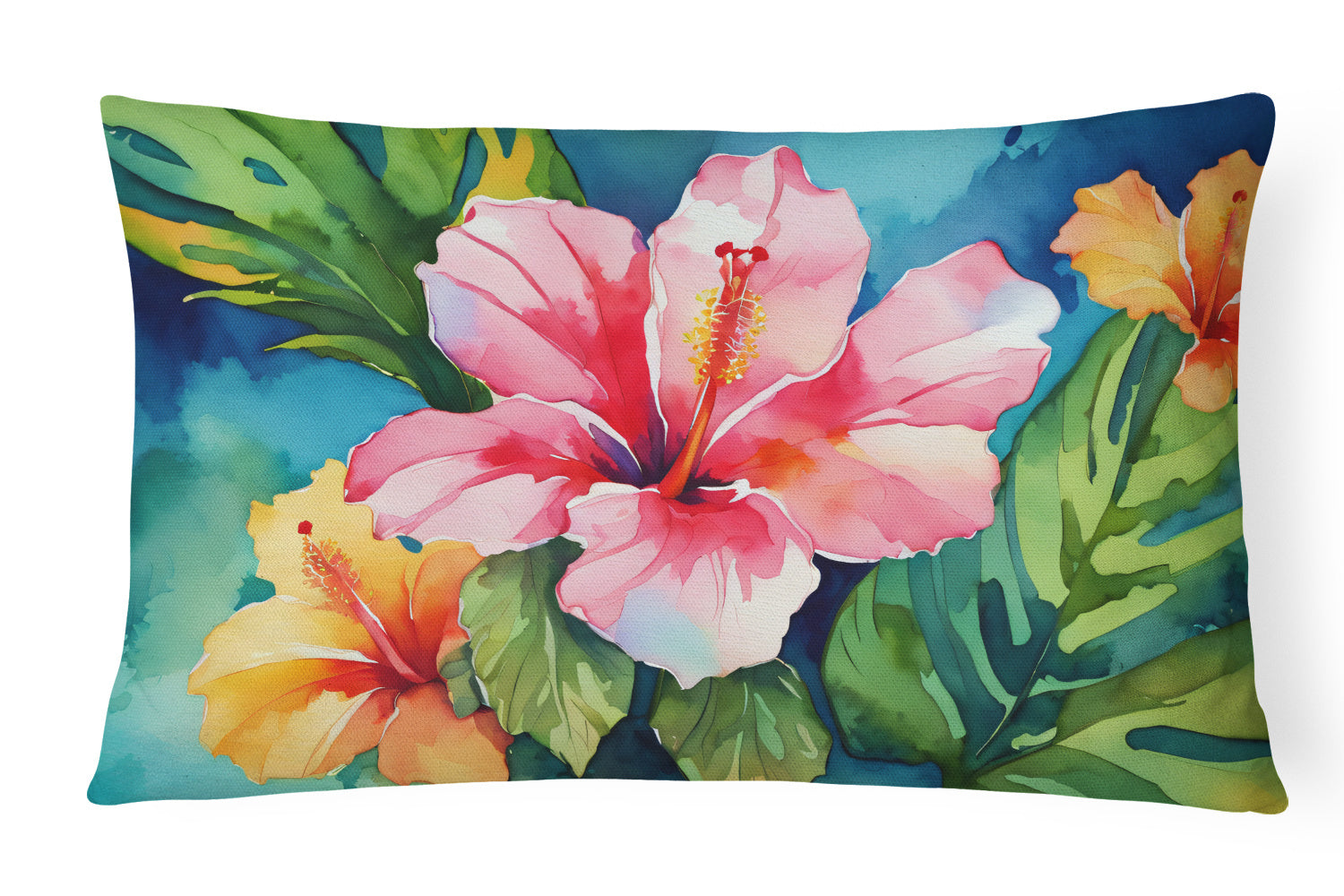 State Watercolor Flowers Throw Pillow Throw Pillow for Indoor Couch Bed Outdoor Patio Washable, Hawaii Hawaiian Hibiscus 1644,12Hx16W