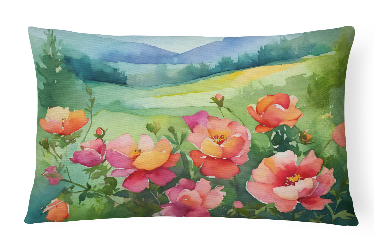 State Watercolor Flowers Throw Pillow Throw Pillow for Indoor Couch Bed Outdoor Patio Washable, Iowa Wild Prairie Roses 1652,12Hx16W